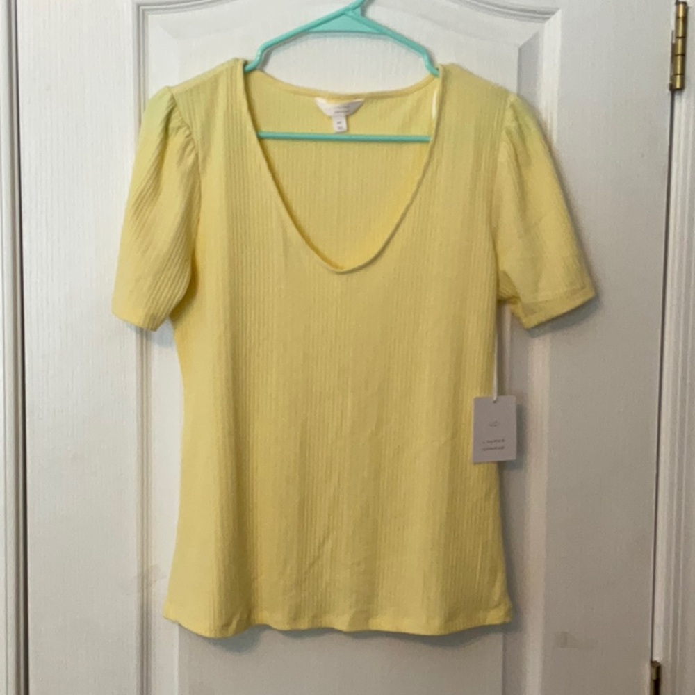 LC Lauren Conrad Yellow Puff Sleeve Fitted Blouse